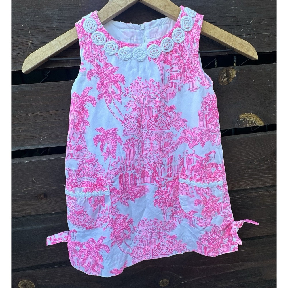 Lilly Pulitzer Girl's Little Lilly Shift Dress Palm Beach Anniversary Toile Sz 4